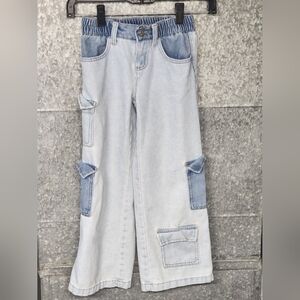 Justice Cargo Light Denim Wide Leg Jeans Girls 6-7